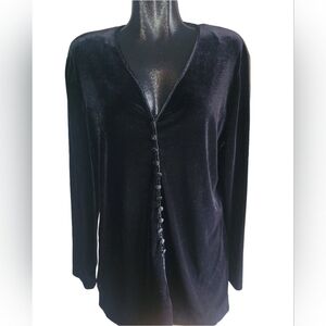 Nina Piccalino Vintage 90's Black Crushed Velvet Long Sleeve Top Size 12